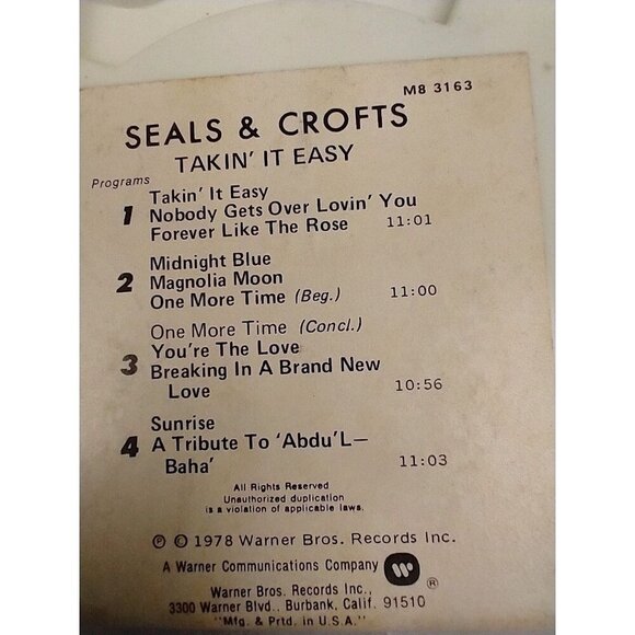Seals & Crofts, Takin' It Easy 8 Track Tape 1978 Warner Bros - Picture 4 of 6